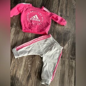 Adidas Kids Gray Sweatpants with Pink Stripes